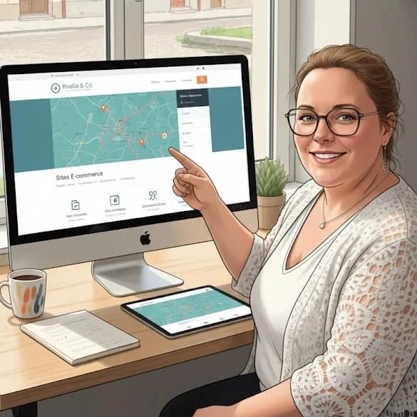 illustration d'une femme travaillant sur son ordinateur portable dans un café